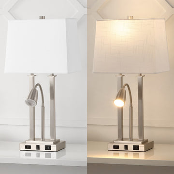 Blaire 23.75" 2-Light Modern Farmhouse Metal LED Table Lamp with USB Charging port - JONATHAN Y